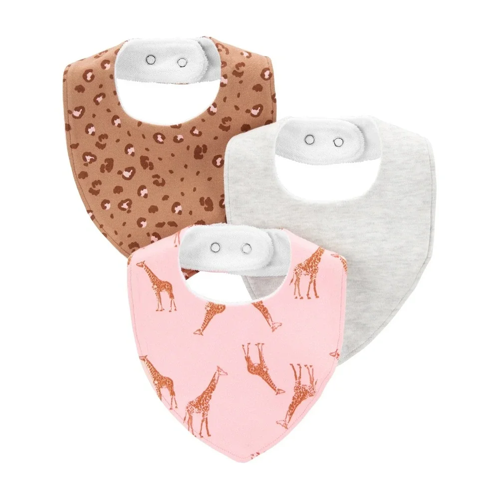 Carter's Child of Mine Baby Bandana Bibs Cheetah Giraffe 3-Pack Snap Closure NEW